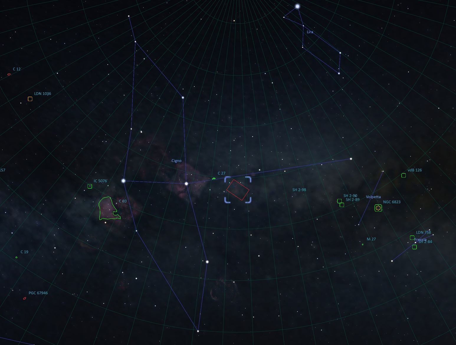 Star map showing the location of LBN 182 in Cygnus