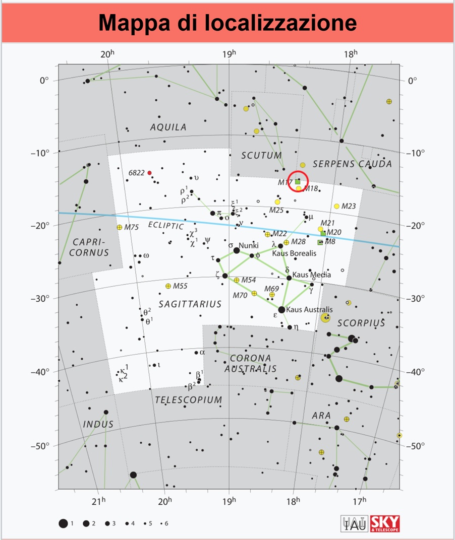 Star map showing the location of M 17 in Sagittarius